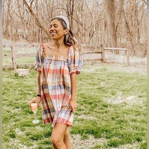Urban Outfitters colorful plaid puff mini dress
